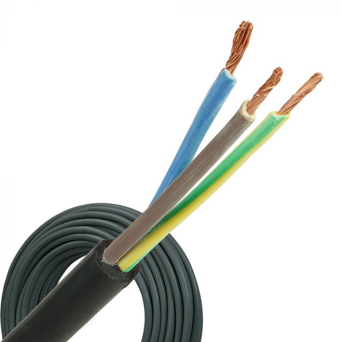 Kabel rubber 3G2.5mm² halogeenvrij zwart per meter - Ecowatts.be