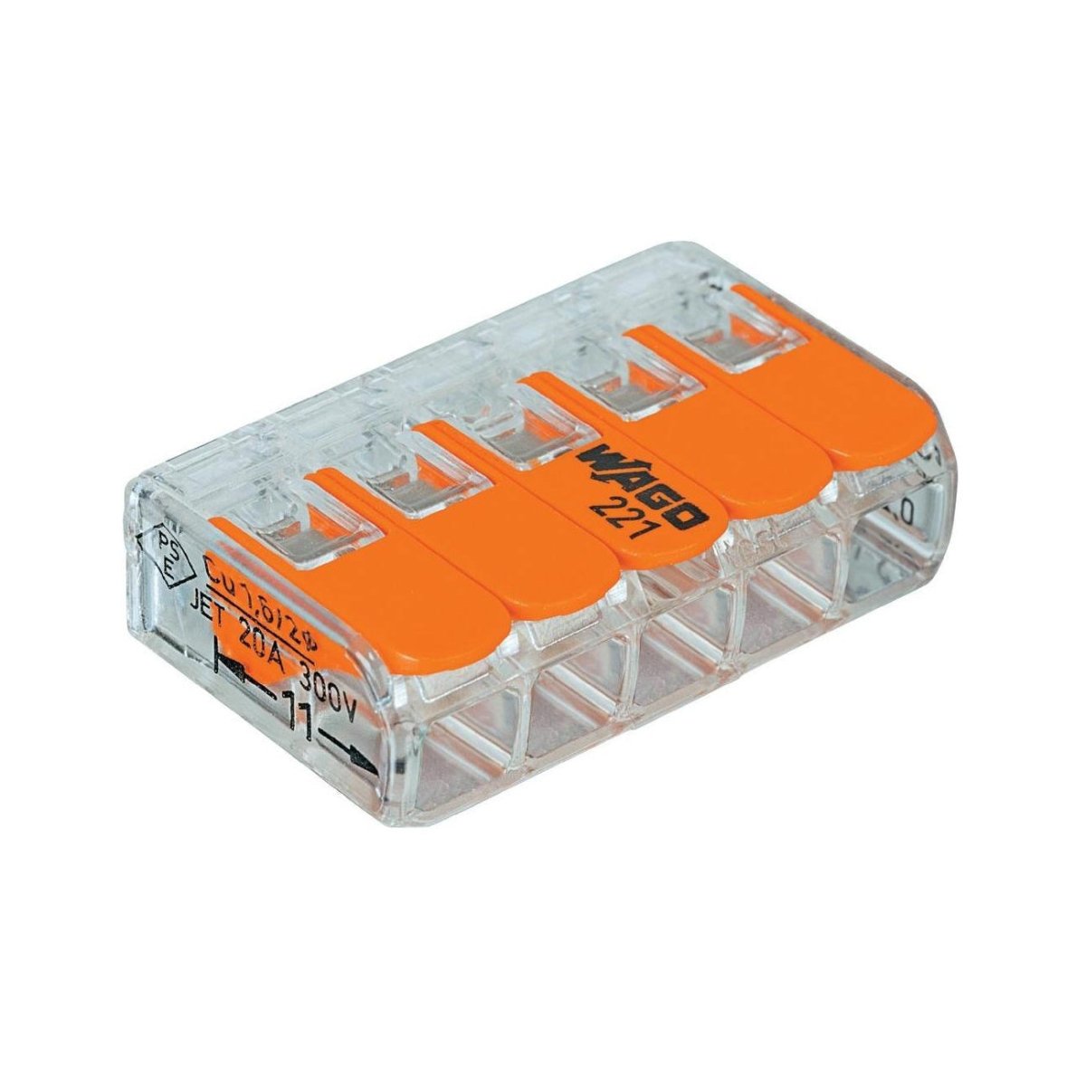 WAGO universele klem voor alle type geleiders 5 x 0,2 - 4mm² - 25 stuks - Ecowatts.be