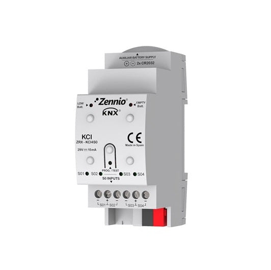 Zennio KNX-interface voor energie meters met impulsuitgangen KCI 4 S0