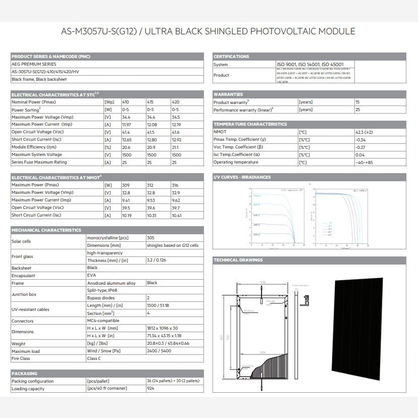 AEG 410WP Shingled Mono Full Black AS-M3057U-S G12